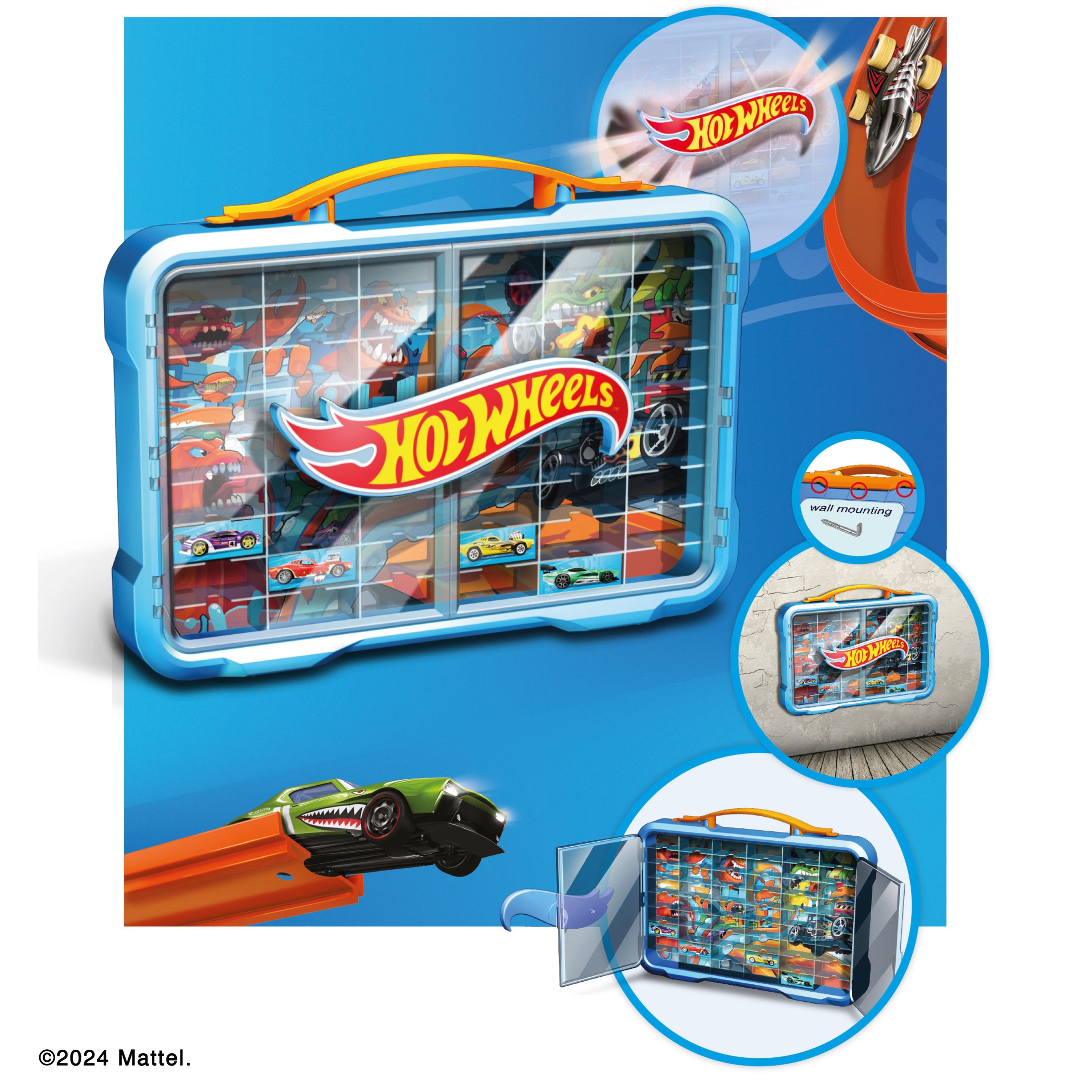 Sammelkoffervitrine für 54 Autos mit leuchtendem Hot Wheels Logo