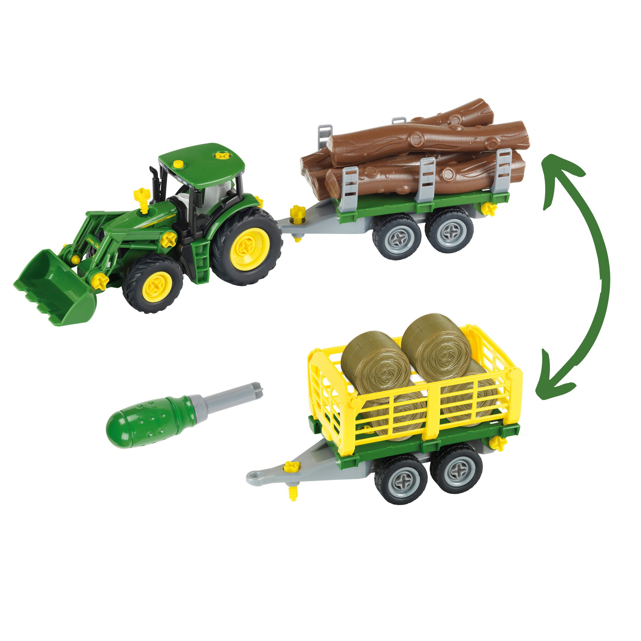 Traktor, 2 in 1 Holz- und Heuwagen