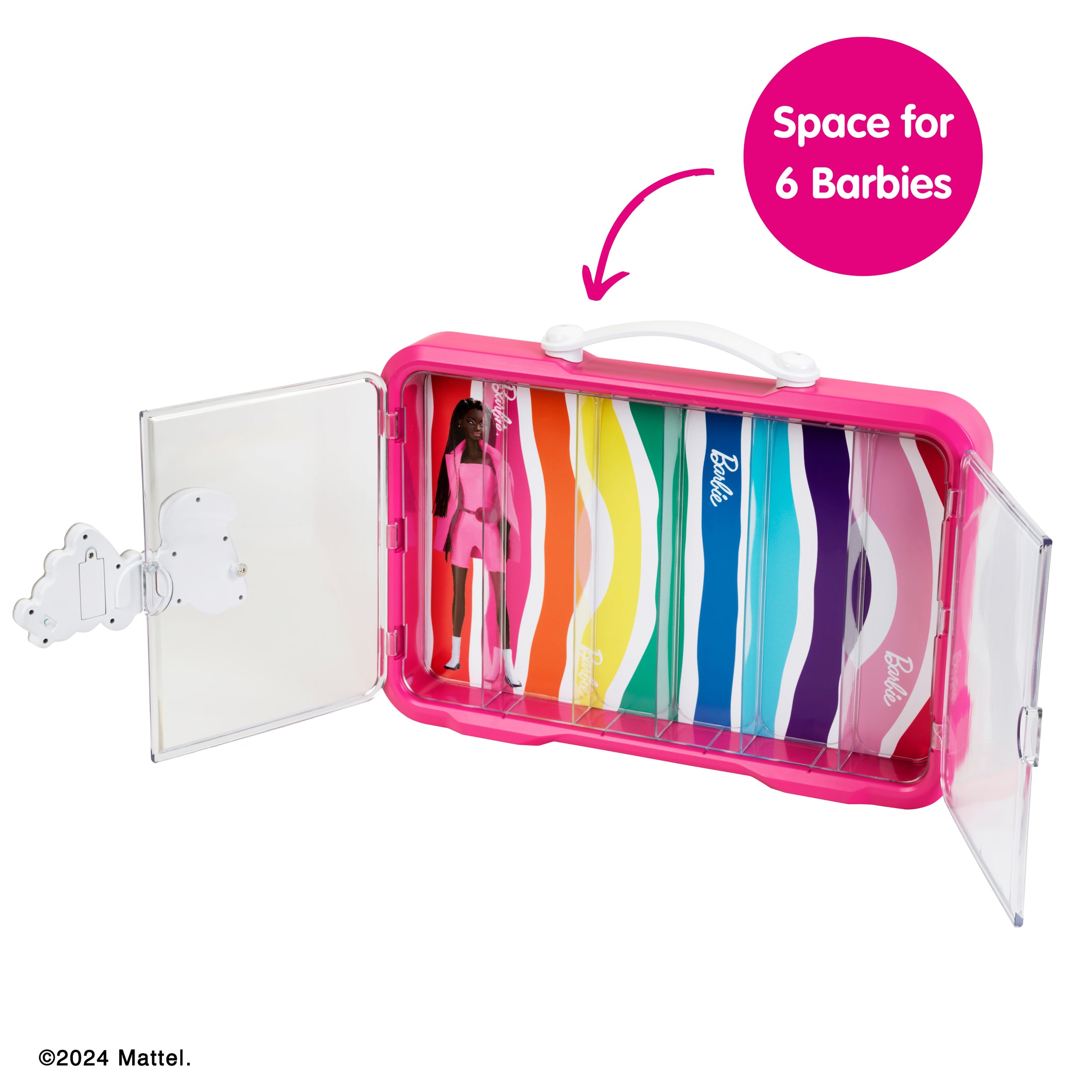 Sammelkoffervitrine für 6 Barbies mit leuchtendem Barbie Logo