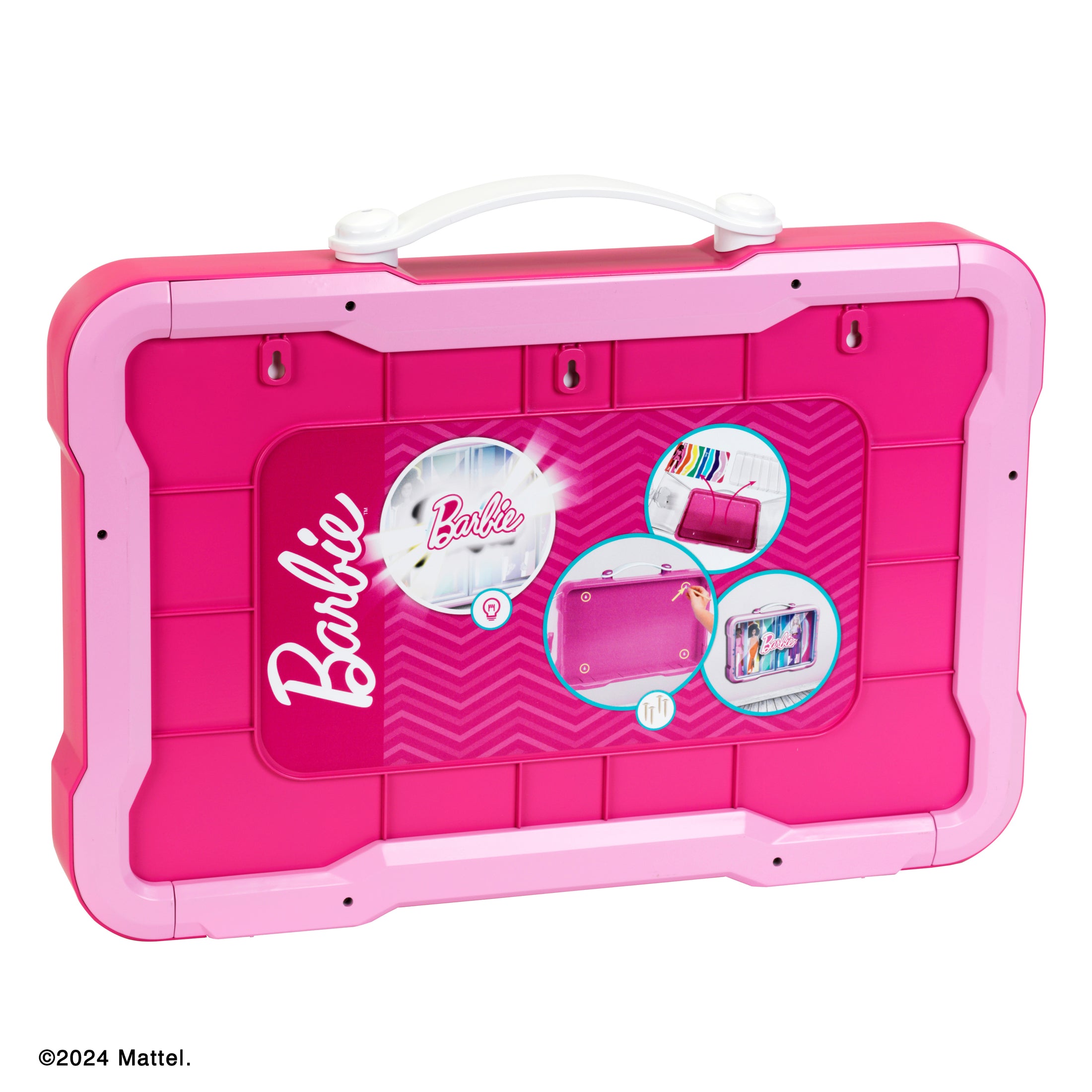 Sammelkoffervitrine für 6 Barbies mit leuchtendem Barbie Logo