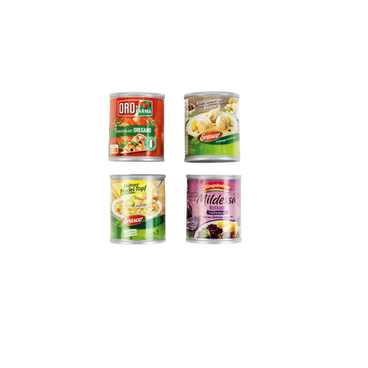 Konservendosen-Set mit Produkten DE